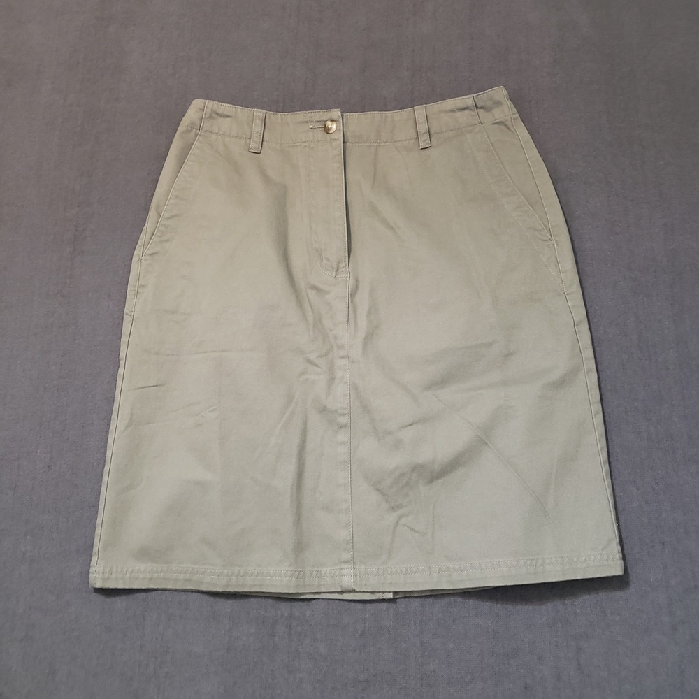 LL Bean Chino Skirt Womens 8 Reg‎ Green Cotton Twill Knee Length 0CYF5